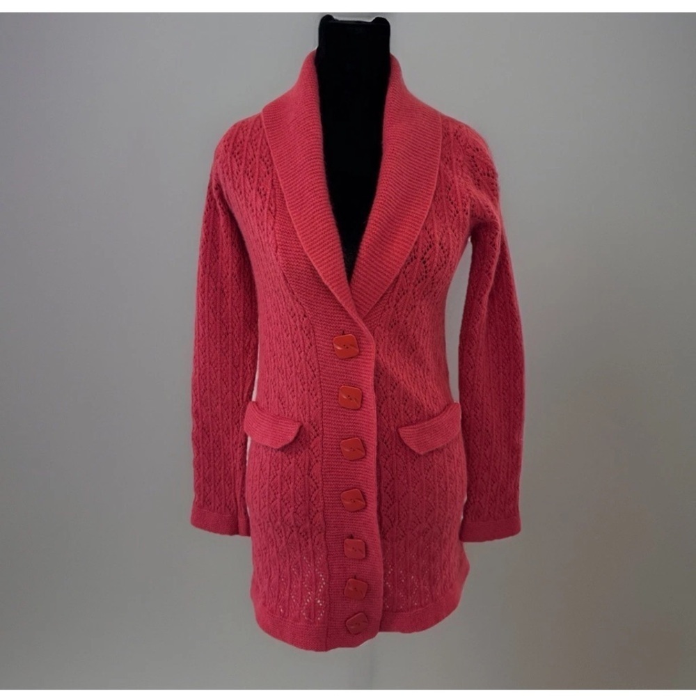 Anthropologie Sparrow Cardigan Sweater M Lambswool Angora Long Boho Orange Y2K